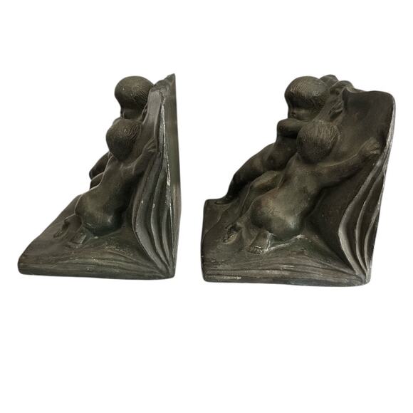 Set of 2 Bronze Clad Playful Angels Putti Bookends - Picture 5 of 10